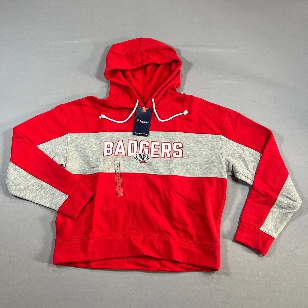 Fanatics Wisconsin Badgers Football NCAA Hoodie Women Medium Red Gray Colorblock